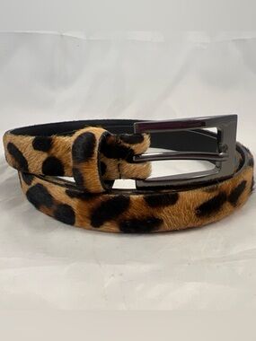 WCM New York Women's Cheetah Print Italian Leather Skinny Belt Brown Size L